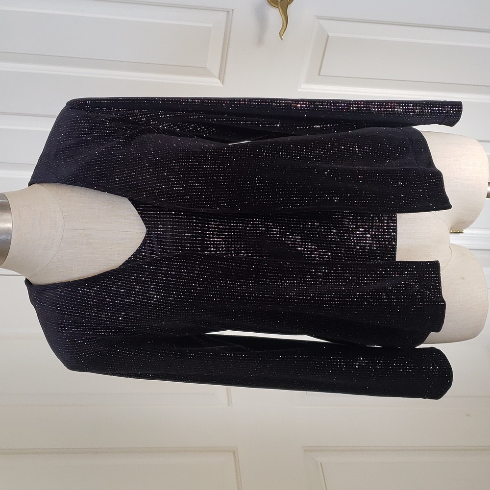 Vintage 80s Ronni Nicole Black Velvet Metallic Shimmer Twinset Cardigan PS - Picture 4 of 15